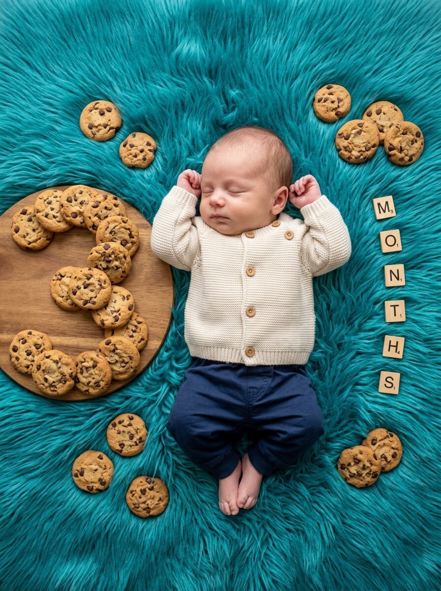 Chocolate Chip Cookie '3' & Turquoise Shag Rug