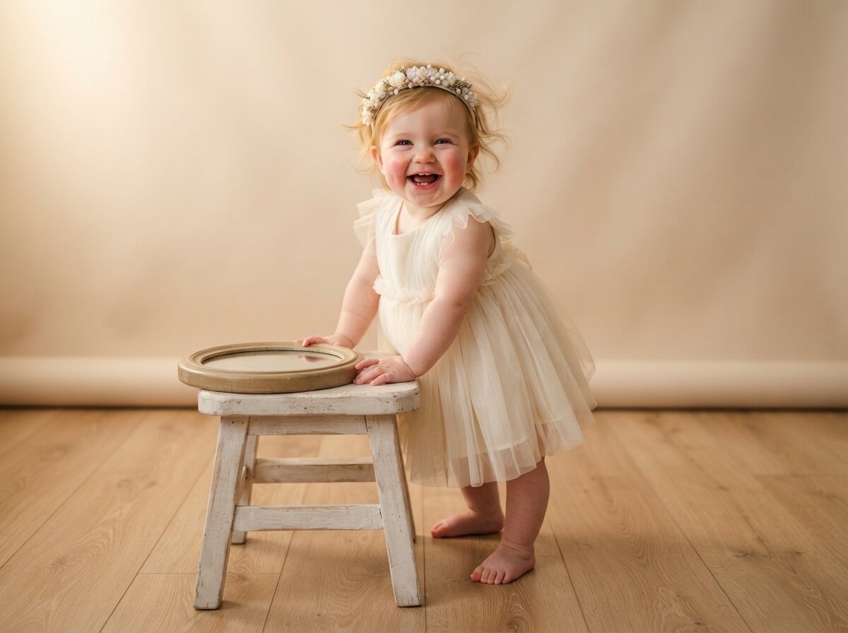 1st Birthday Studio Celebration (Baby Girl) (Silk Minimalist)
