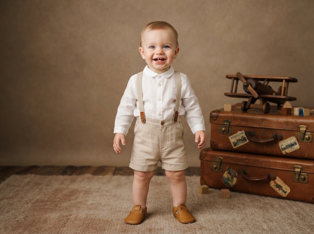 Luxury 1st Birthday Gold Crown Portrait (Baby Boy) (Silk Minimalist)
