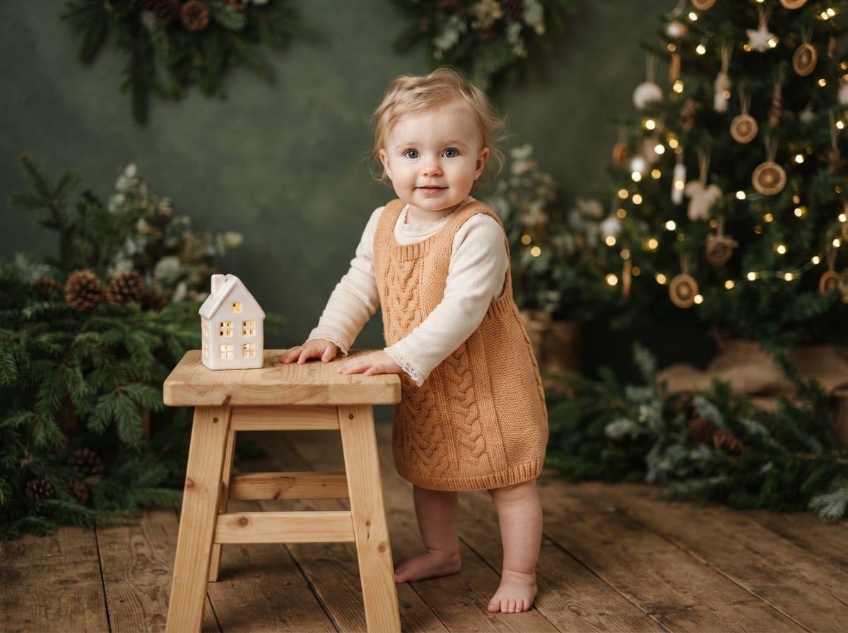 Pine & Poinsettia - Baby's First Christmas & Holiday Portrait Template