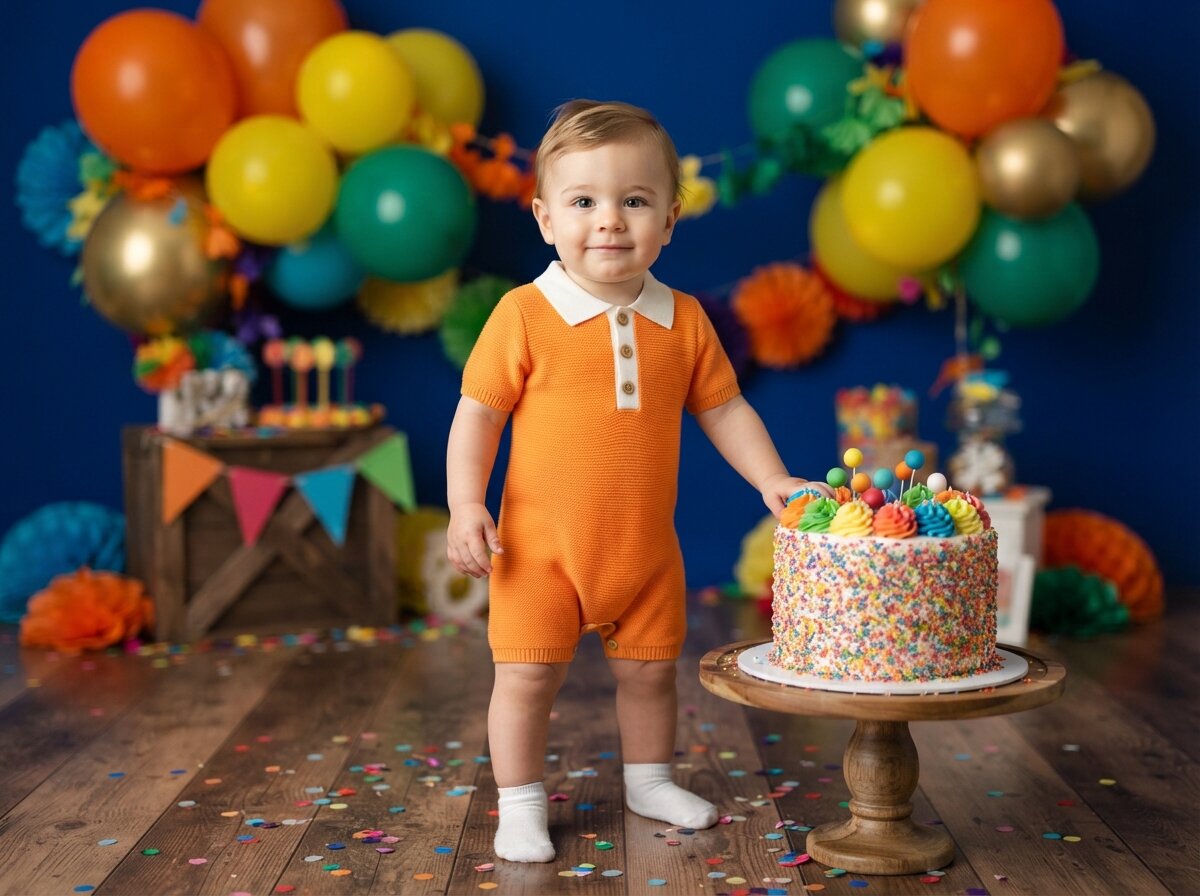 1st Birthday Cake Smash & Confetti Splash (Baby Boy) (Silk Minimalist)