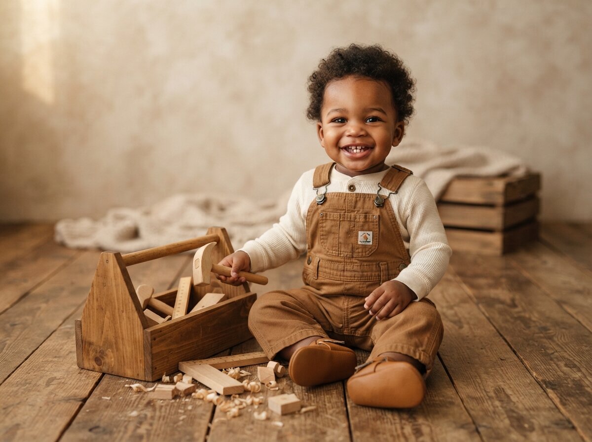 Little Carpenter & Wooden Tool Bench Studio (Baby Boy)