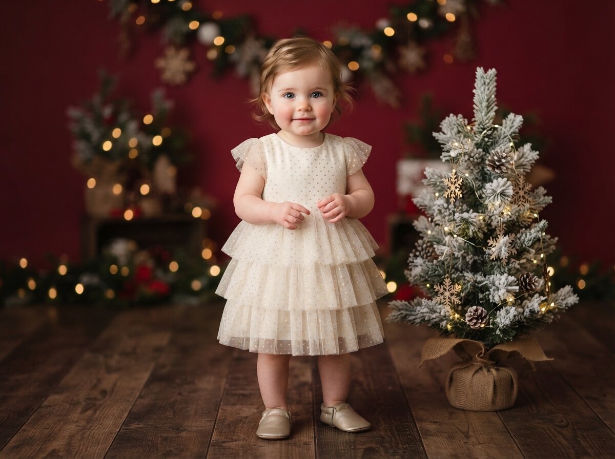 First Christmas Holiday Studio & Frosted Pine Tree (Baby Girl)