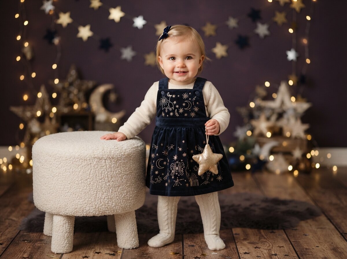 Festive Christmas Holiday Studio & Fairy Lights (Baby Girl) (Silk Minimalist)