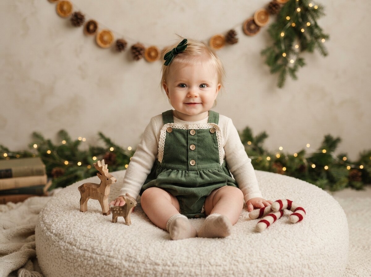 Festive Christmas Holiday Studio & Fairy Lights (Baby Girl) (Silk Minimalist)