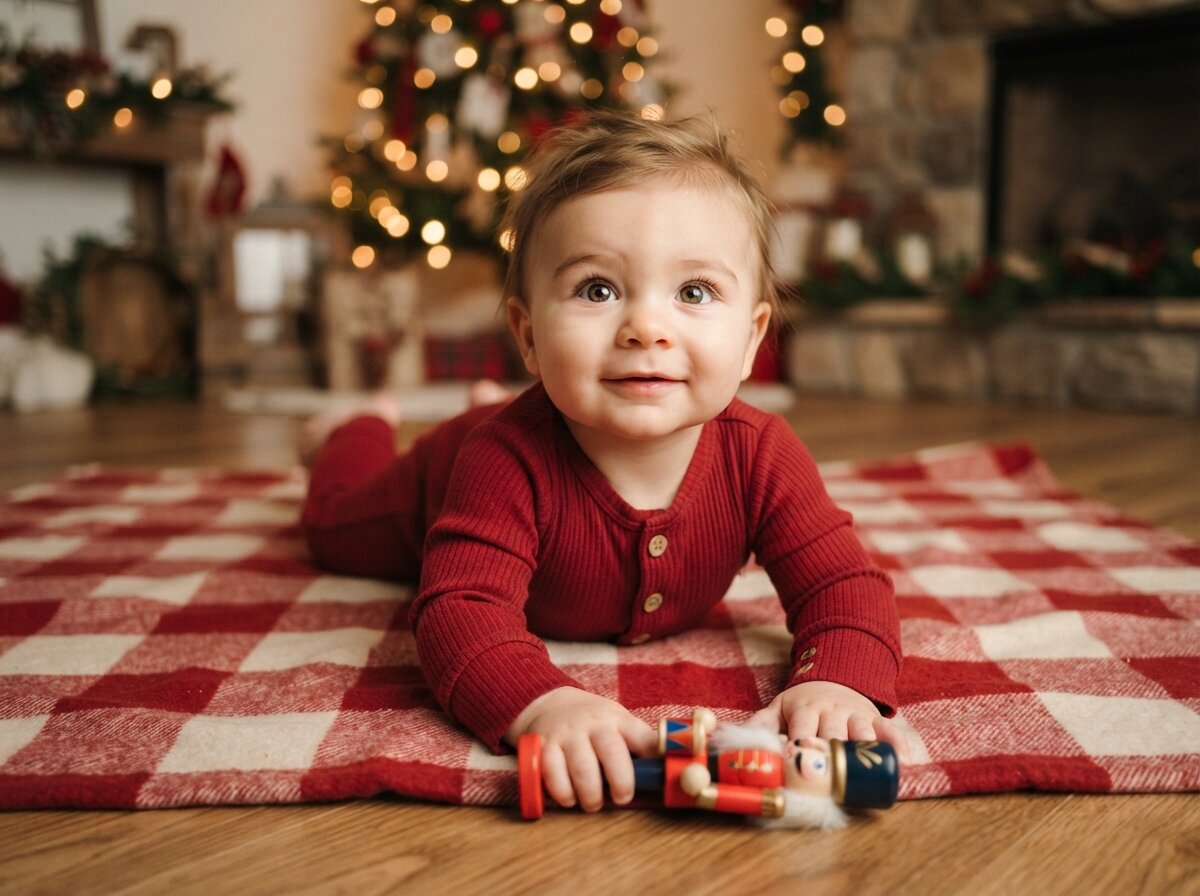 Festive Christmas Holiday Studio & Fairy Lights (Baby Boy) (Silk Minimalist)