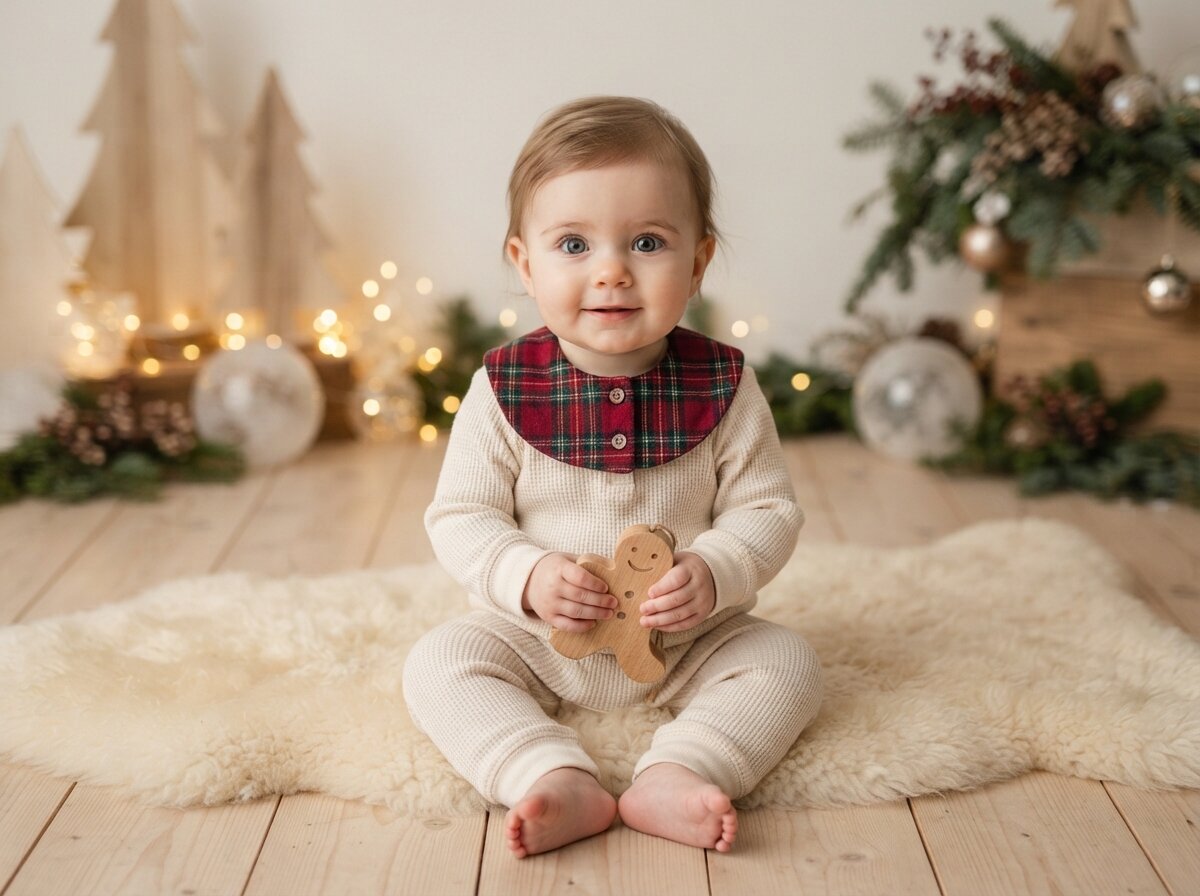 Festive Christmas Holiday Studio & Fairy Lights (Baby Girl) (Silk Minimalist)