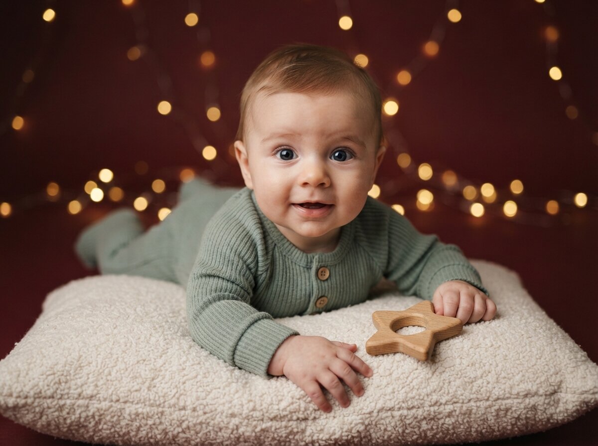 Festive Christmas Holiday Studio & Fairy Lights (Baby Boy) (Silk Minimalist)