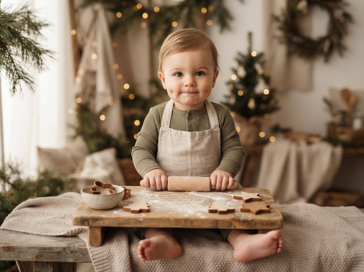 Festive Christmas Holiday Studio & Fairy Lights (Baby Boy) (Silk Minimalist)