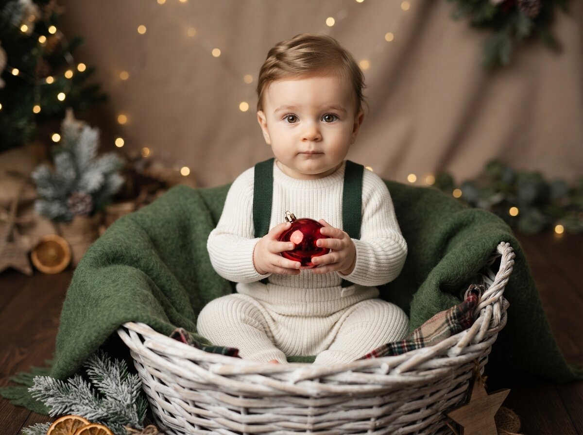 Festive Christmas Holiday Studio & Fairy Lights (Baby Boy) (Silk Minimalist)