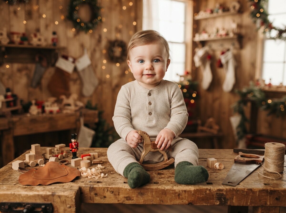 Festive Christmas Holiday Studio & Fairy Lights (Baby Boy) (Silk Minimalist)