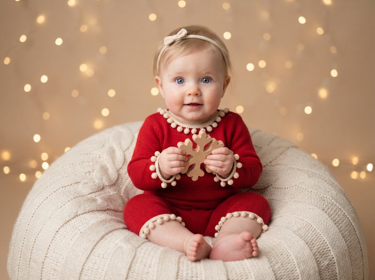 Festive Christmas Holiday Studio & Fairy Lights (Baby Girl) (Silk Minimalist)