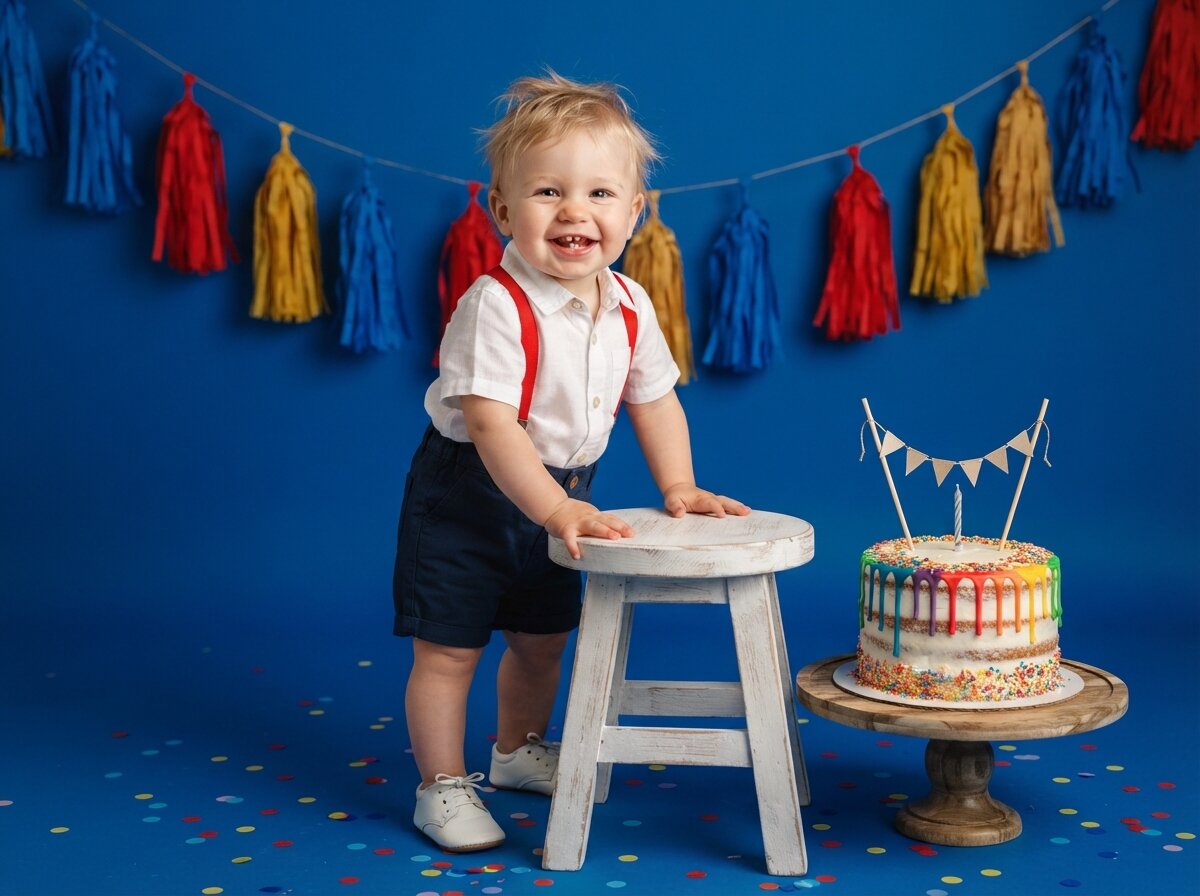 1st Birthday Cake Smash & Confetti Splash (Baby Boy) (Set 4)