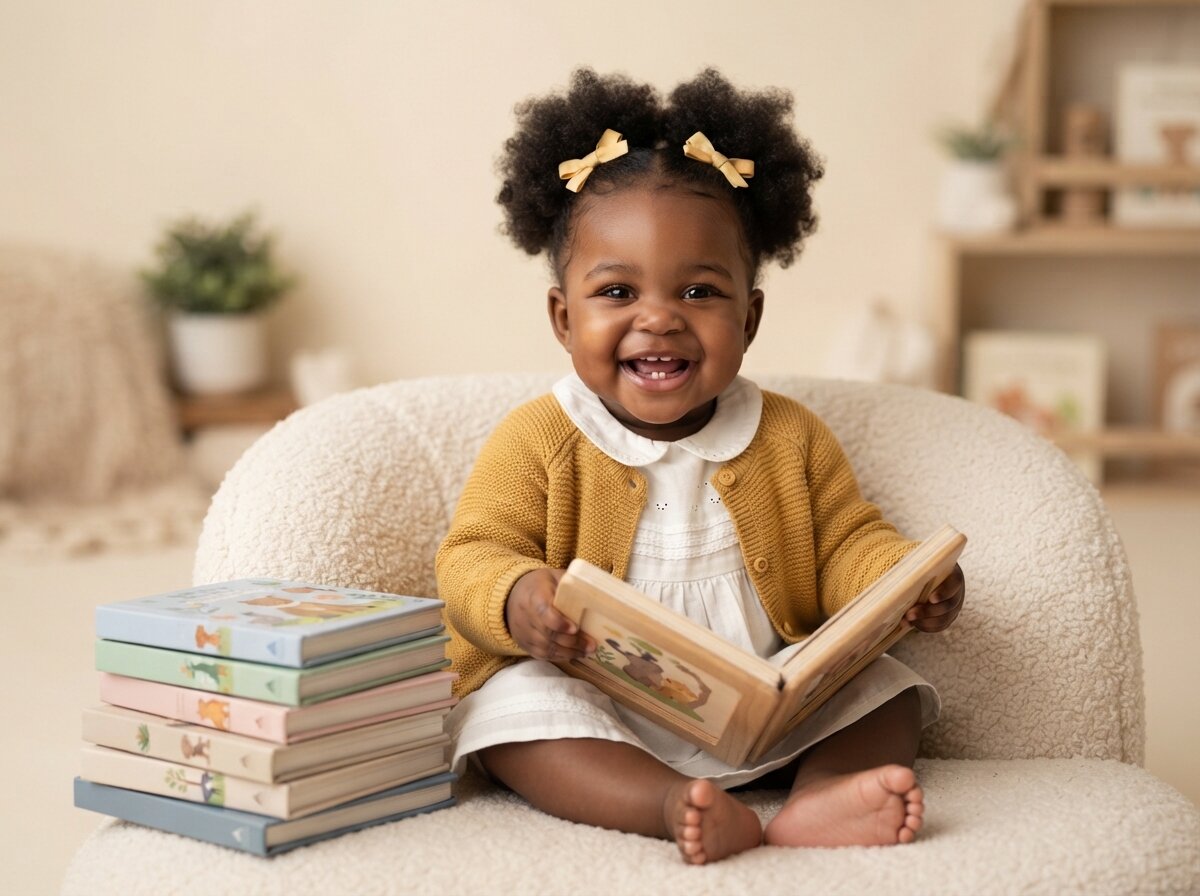 Little Storybook Scholar & Bouclé Reading Chair (Baby Girl)