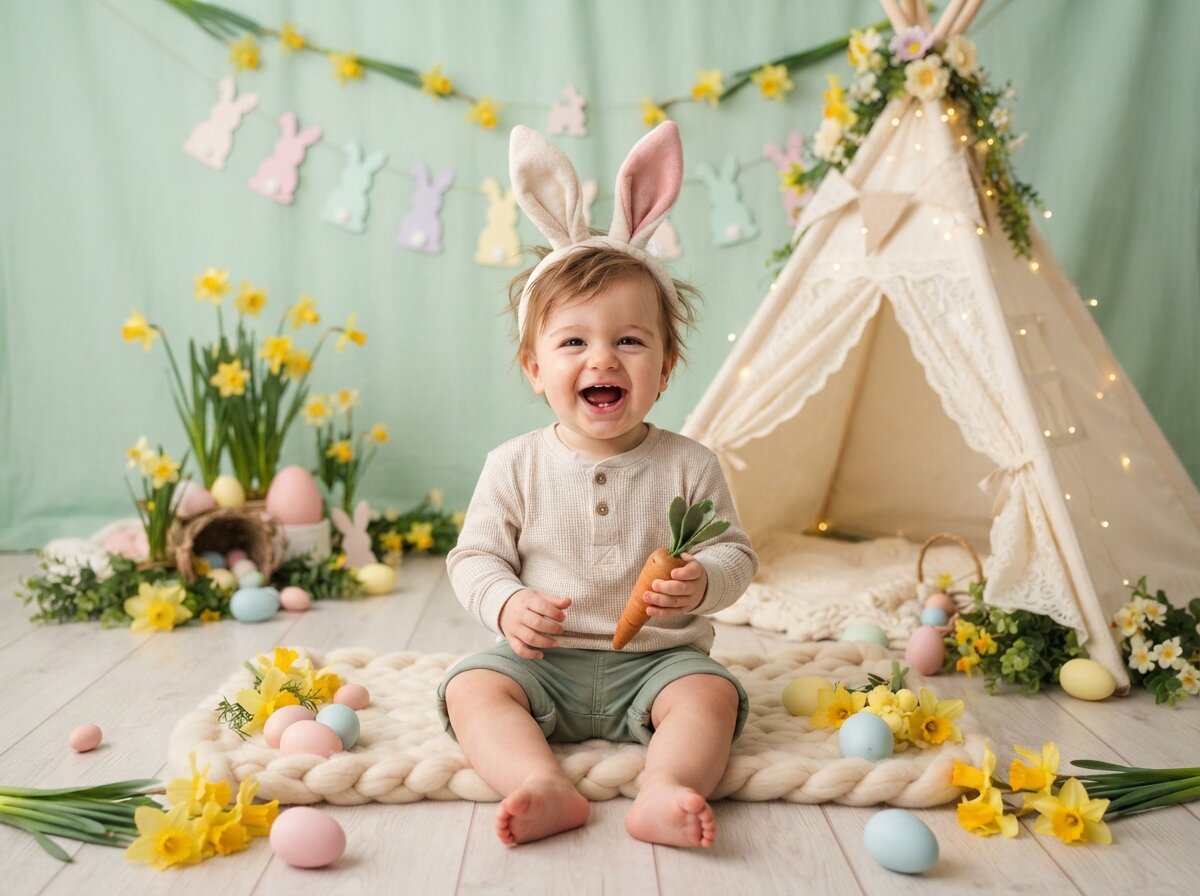 Playful Spring Bunny & Wildflower Meadow (Baby Boy)