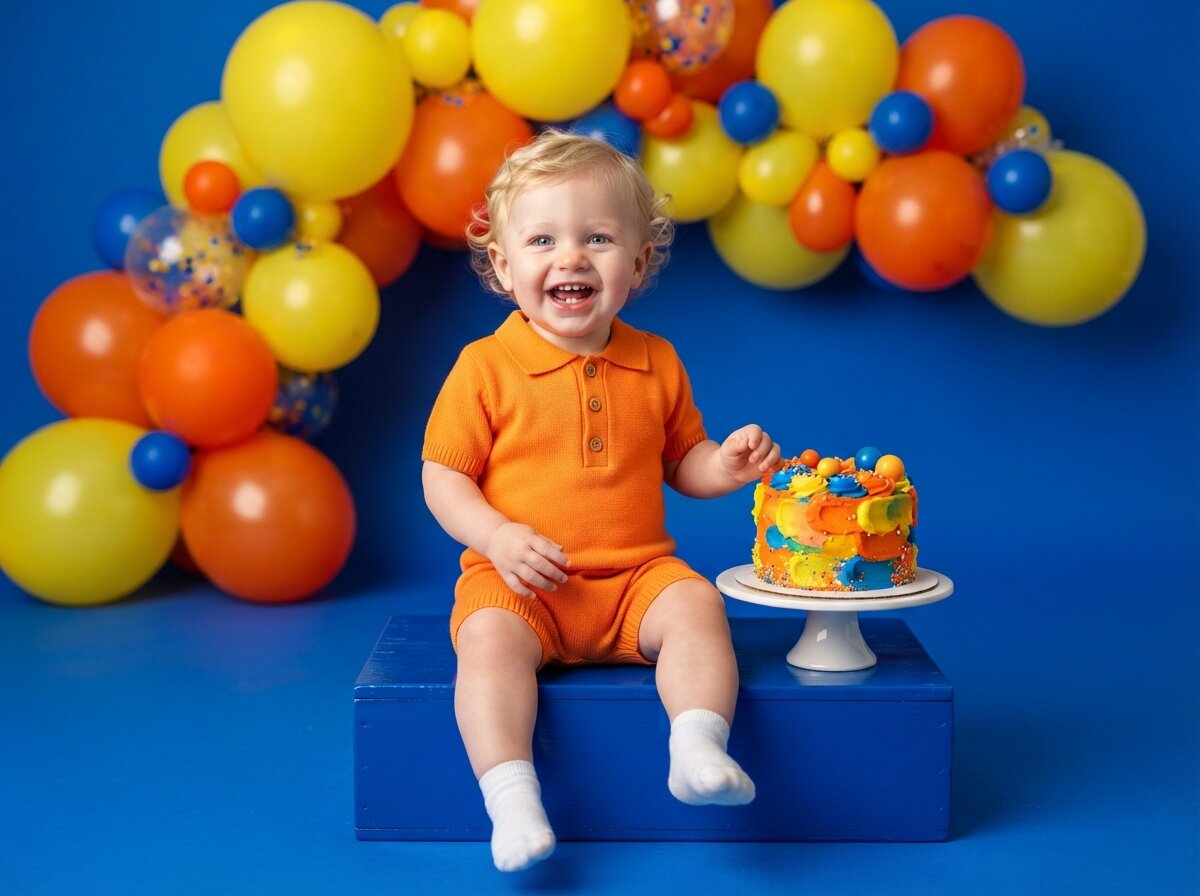 1st Birthday Cake Smash & Confetti Splash (Baby Boy) (Silk Minimalist)
