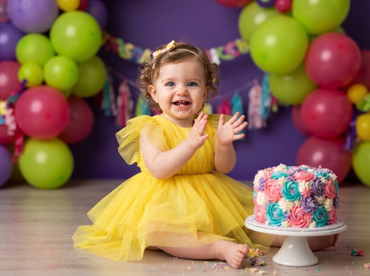 1st Birthday Cake Smash & Confetti Splash (Baby Girl) (Set 4)