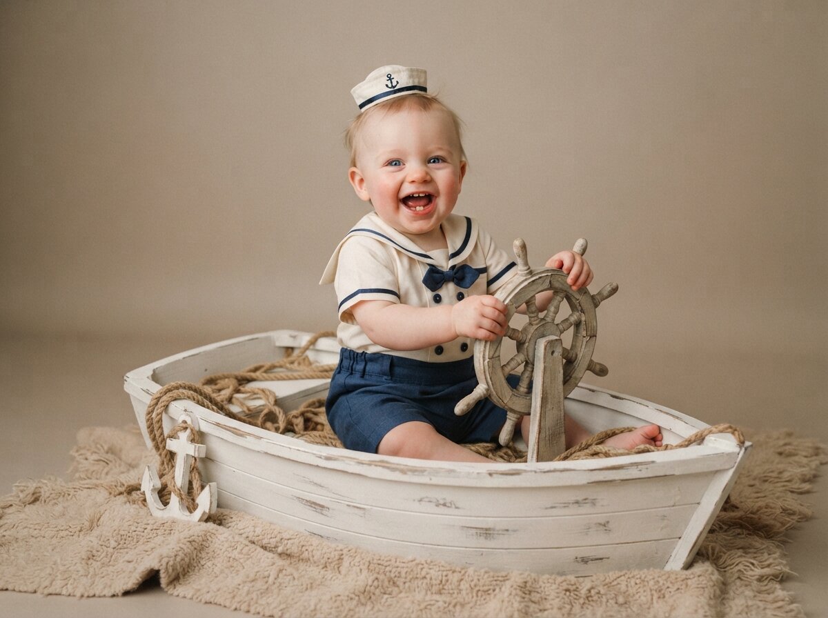 Little Sailor Captain & Vintage Dinghy Boat (Baby Boy)
