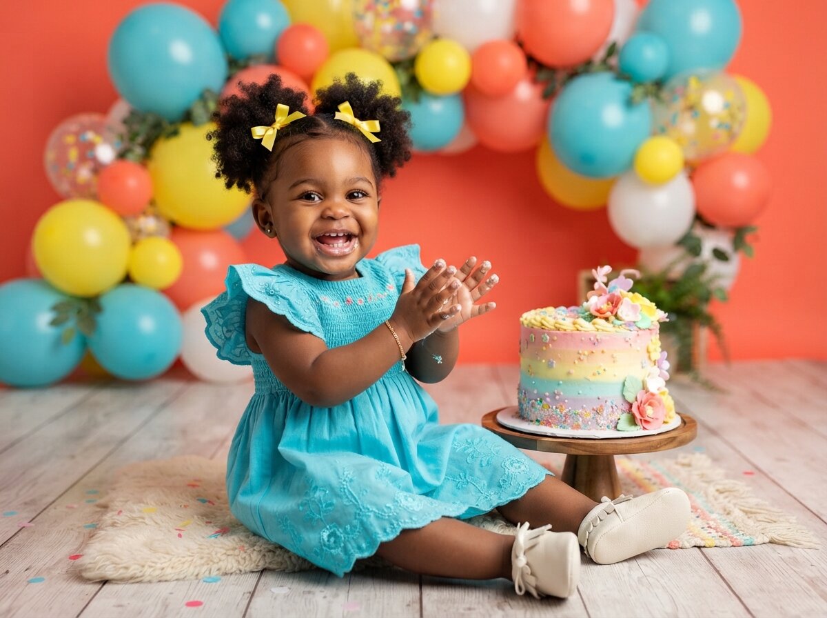 1st Birthday Cake Smash & Confetti Splash (Baby Girl) (Set 6)