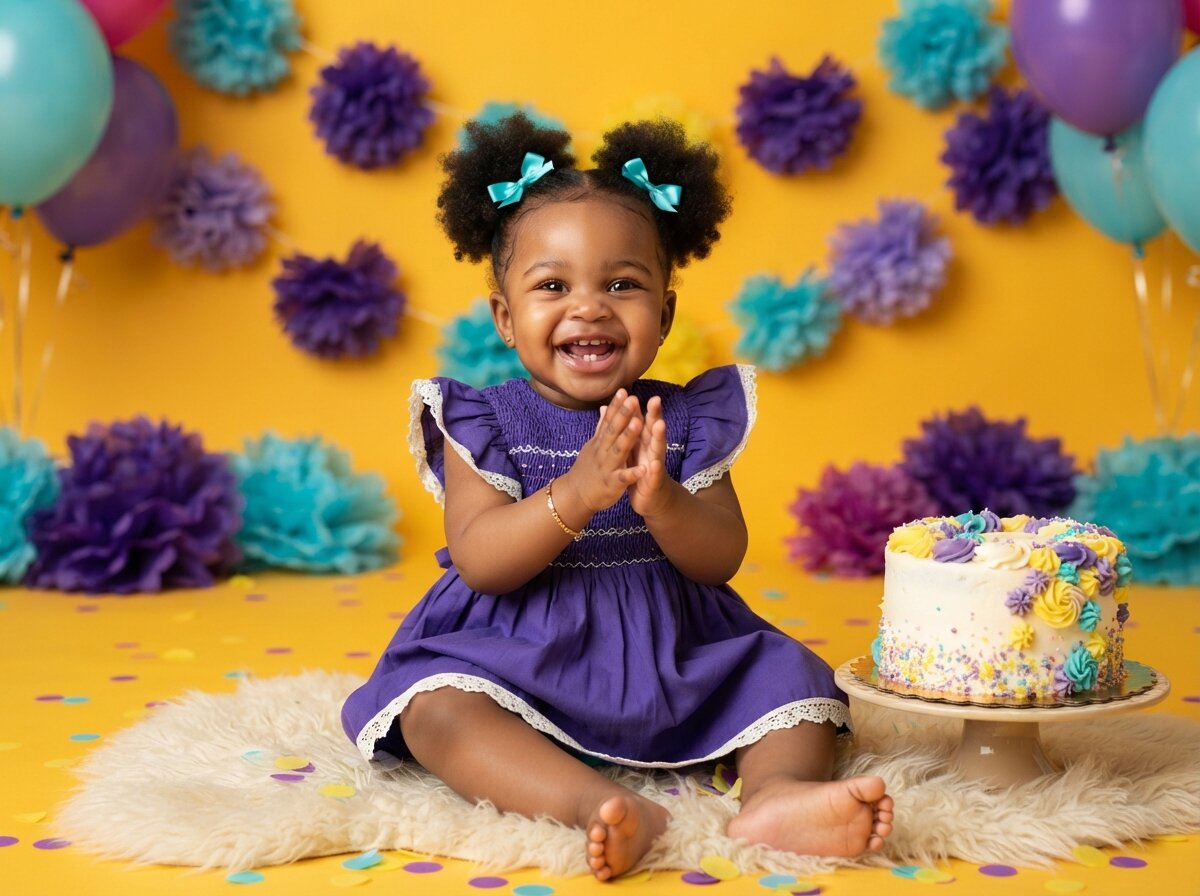 1st Birthday Cake Smash & Confetti Splash (Baby Girl) (Set 7)