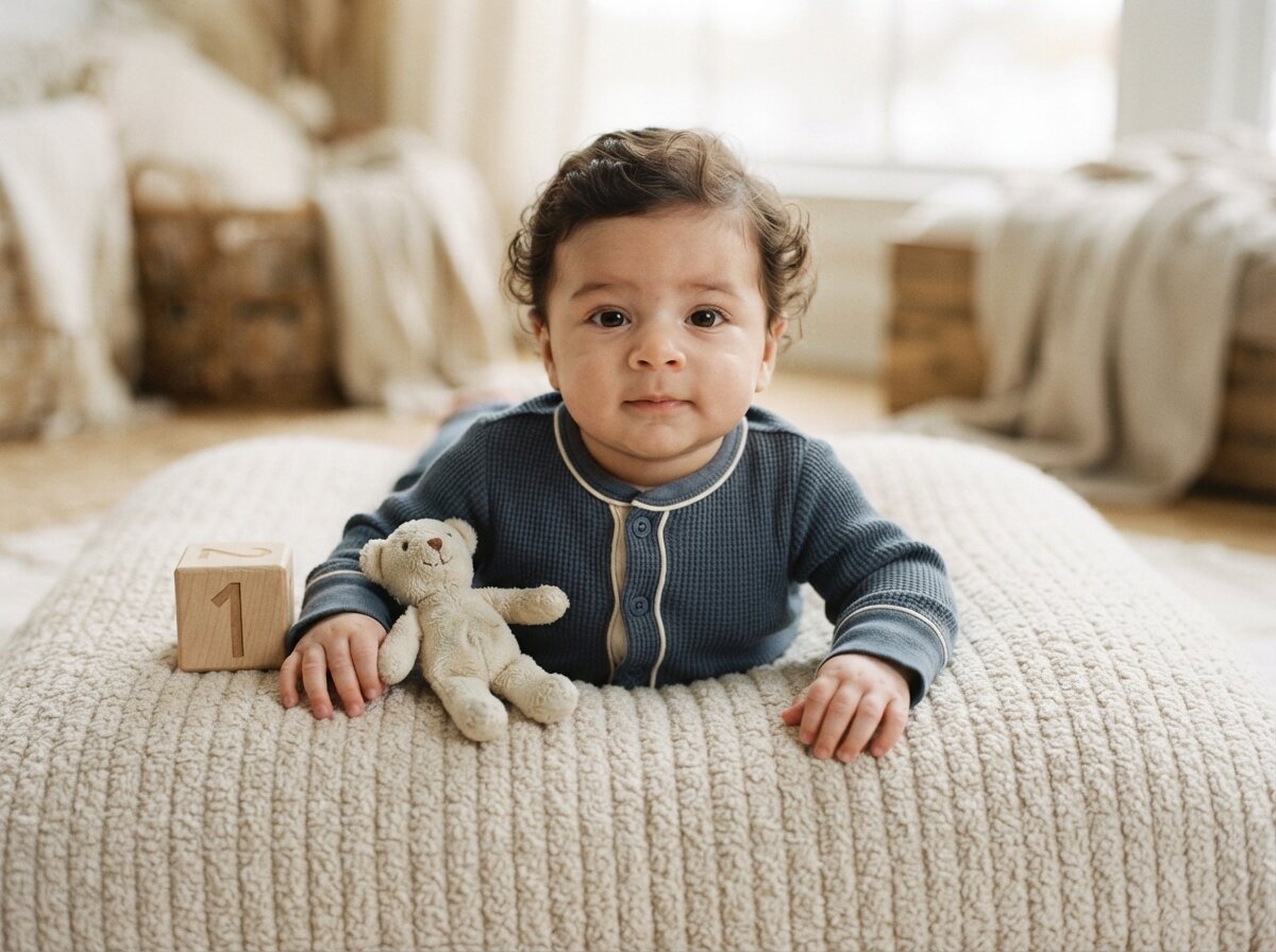 Candid Realistic Newborn Studio Milestone Portrait (1 Month)