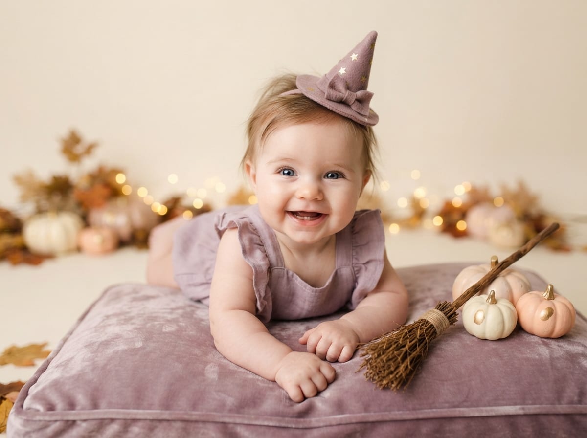 Mauve Mini Witch & Velvet Broomstick Cushion