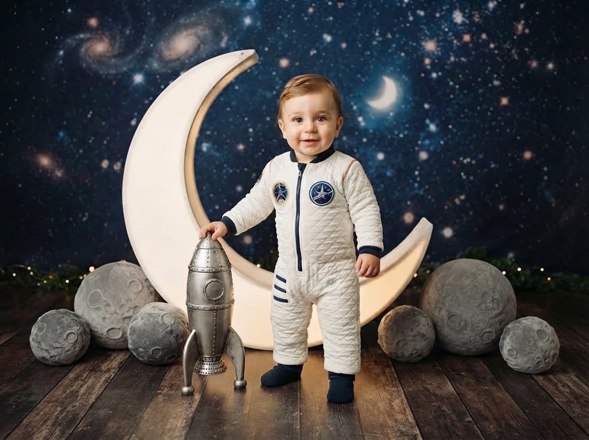 Galaxy Crescent Moon & Silver Rocket Mission