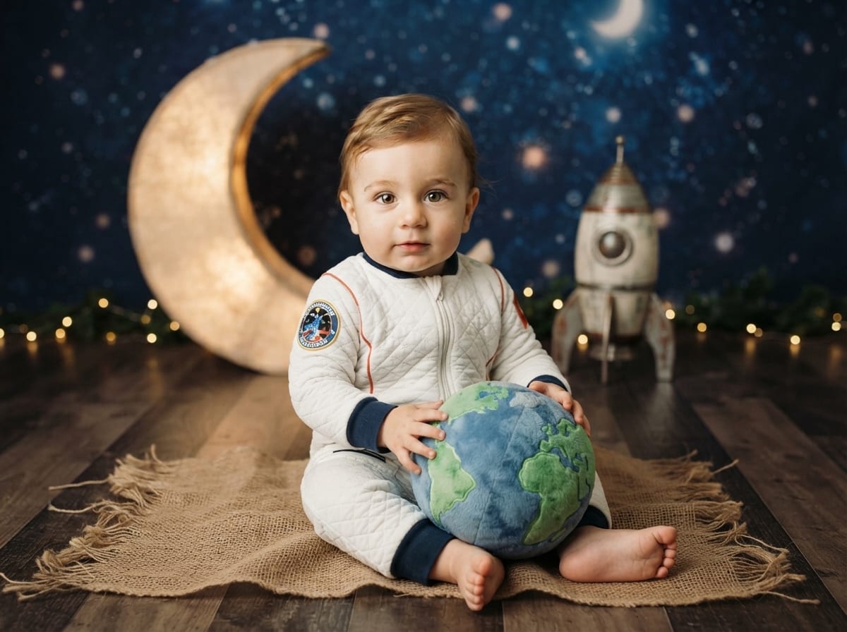 Plush Earth Globe & Glowing Wooden Crescent