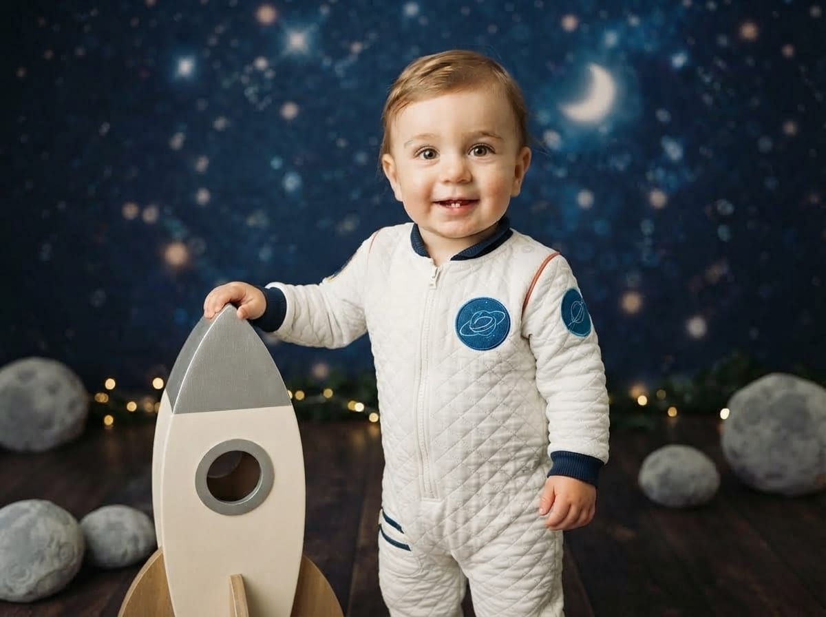 Little Astronaut & Wooden Rocket Launch Pad