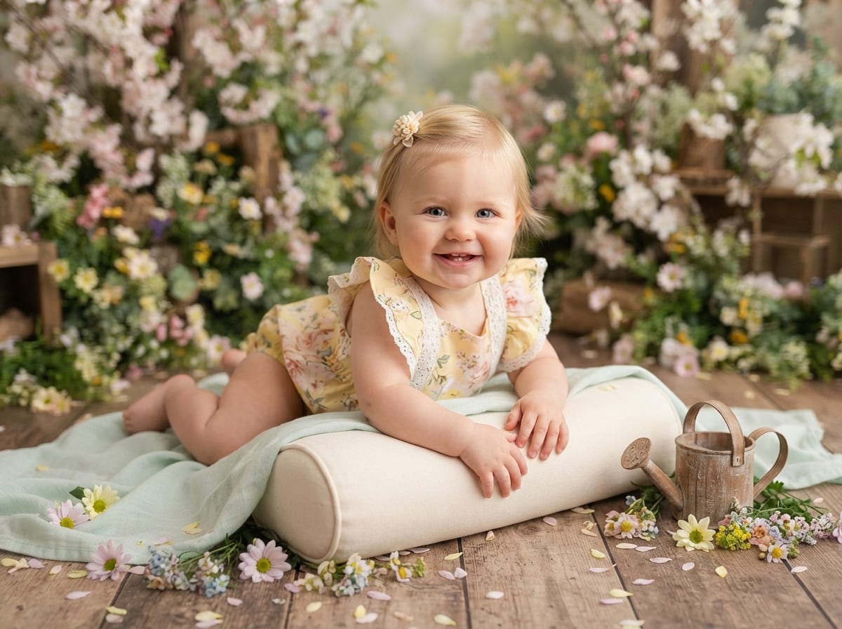 Garden Bolster Tummy Time & Vintage Watering Can