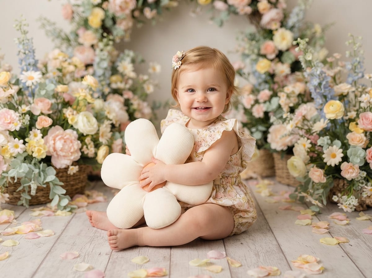 Cream Daisy Pillow & Pastel Flower Baskets