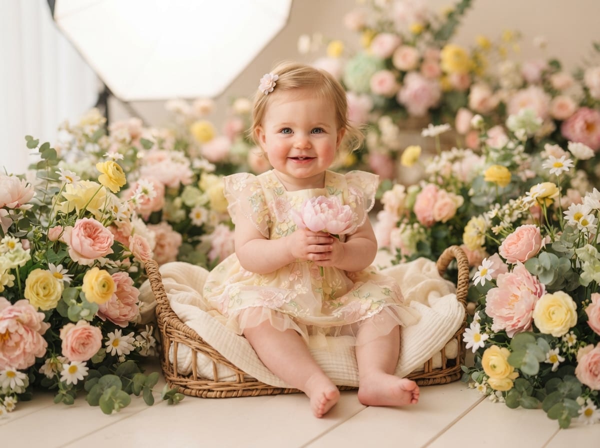 Peony Bloom & Wicker Nest Garden Portrait