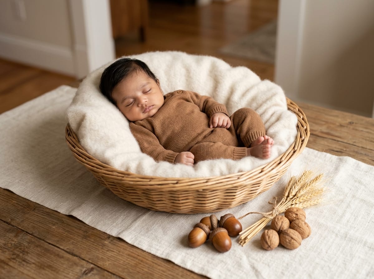 Wicker Basket, Acorns & Wheat Bundle