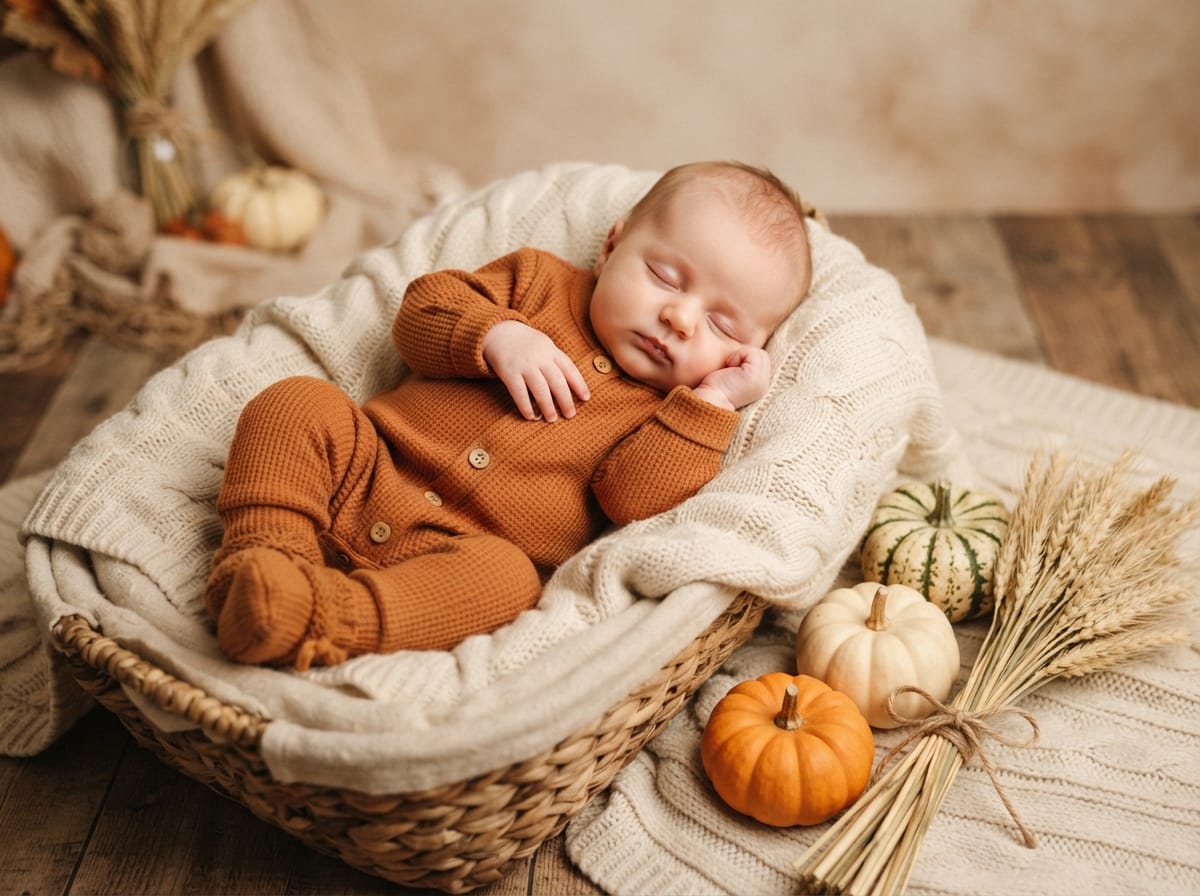 Rust Waffle Knit & Wheat Sheaf Basket