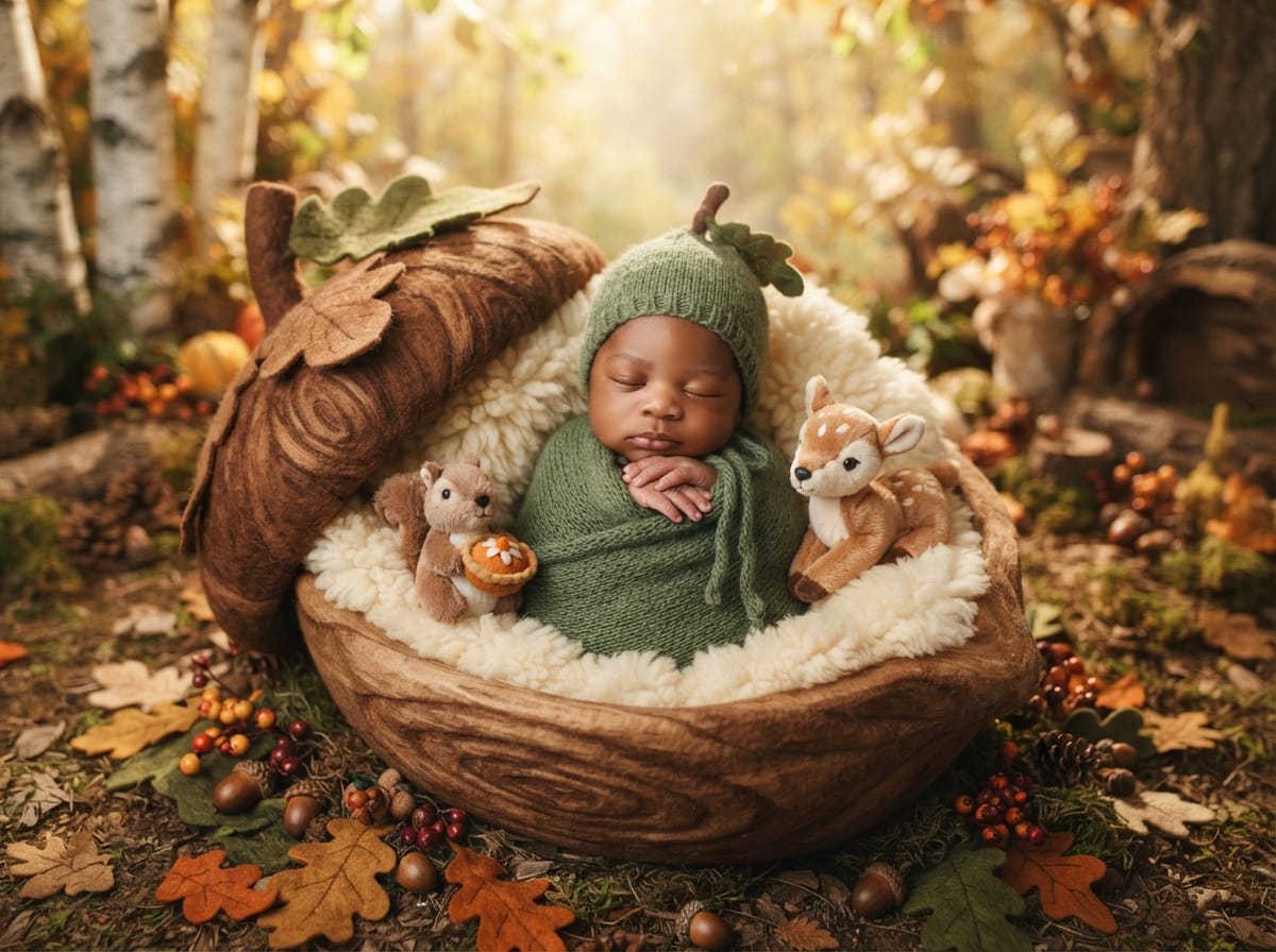 Woodland Acorn Cradle & Pie-Holding Squirrel