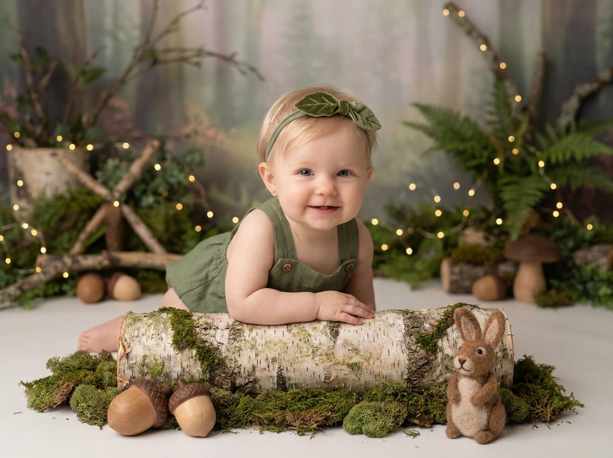 Birch Log Tummy Time & Felted Bunny Glade